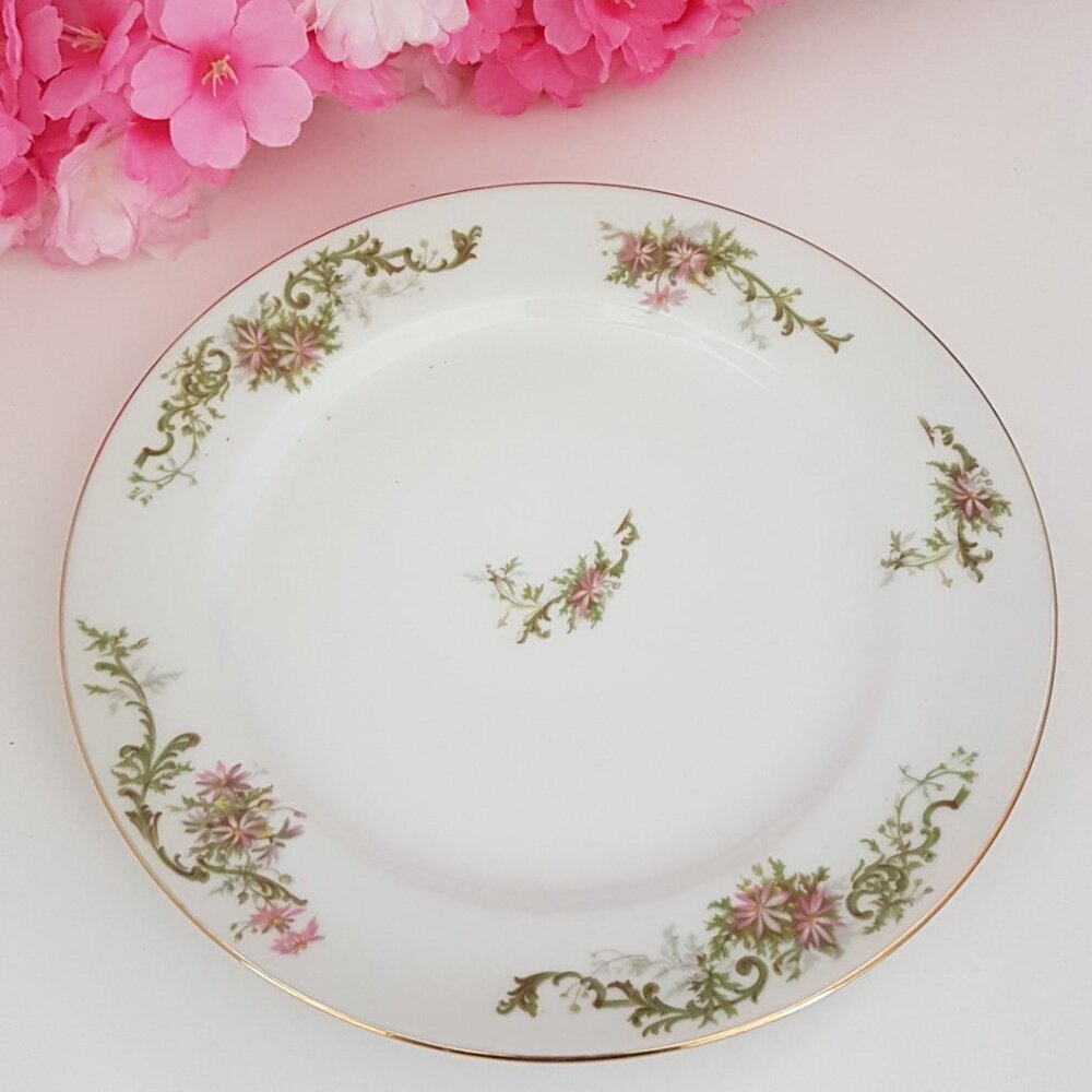 Vintage Limoges Porcelain Dinner Plates: Floral French Cottage Chic 4pc  Set